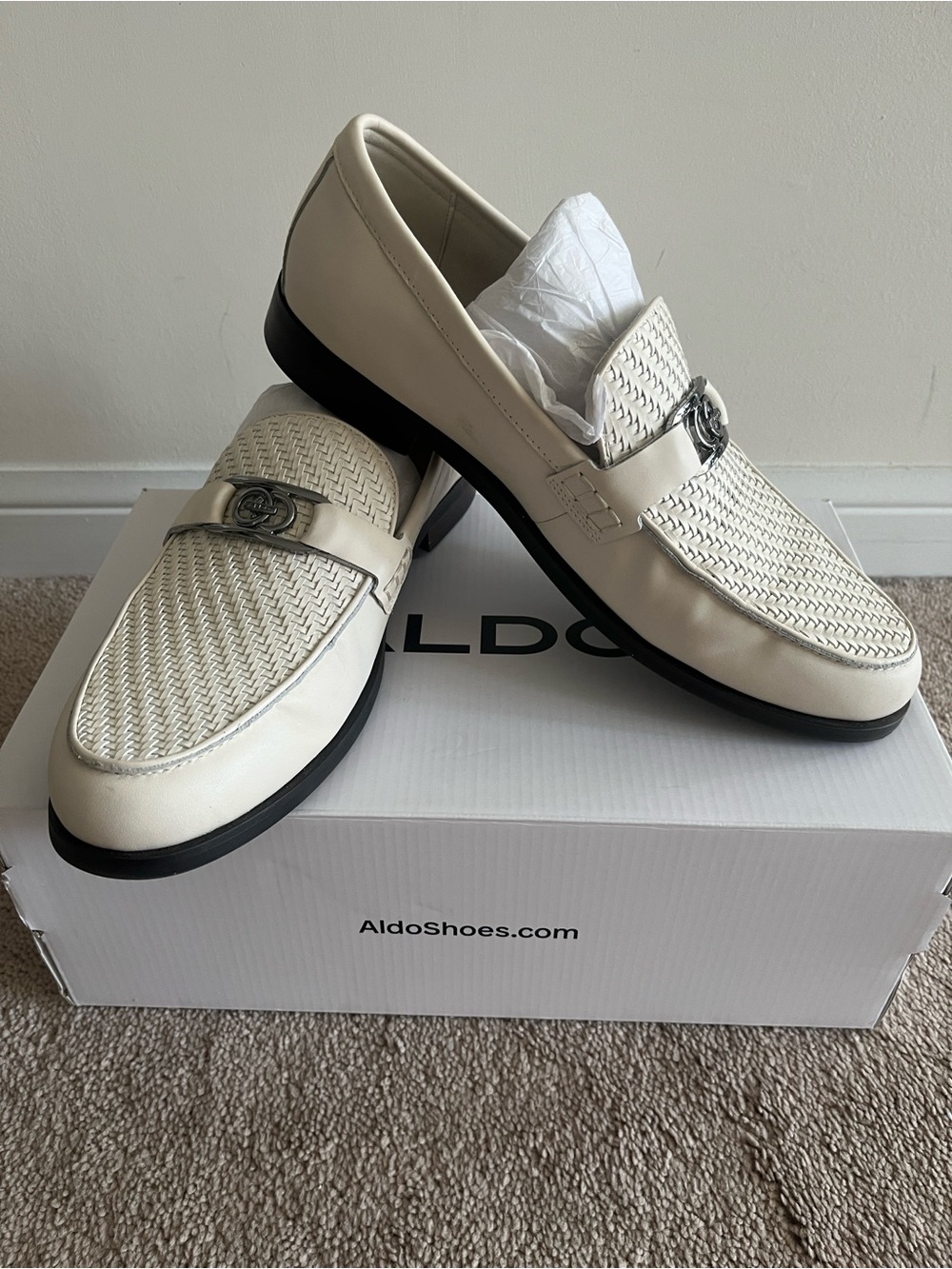 Aldo Cream Woven Leather Bit Loafers